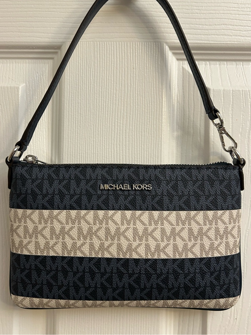 Michael Kors Navy & Beige Signature Convertible Pouch Wristlet